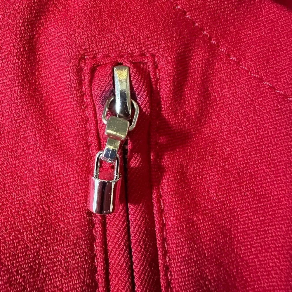 ST. JOHN SPORT Women's Ribbed Cotton Knit Zipper Sweater Jacket Red Size Petite